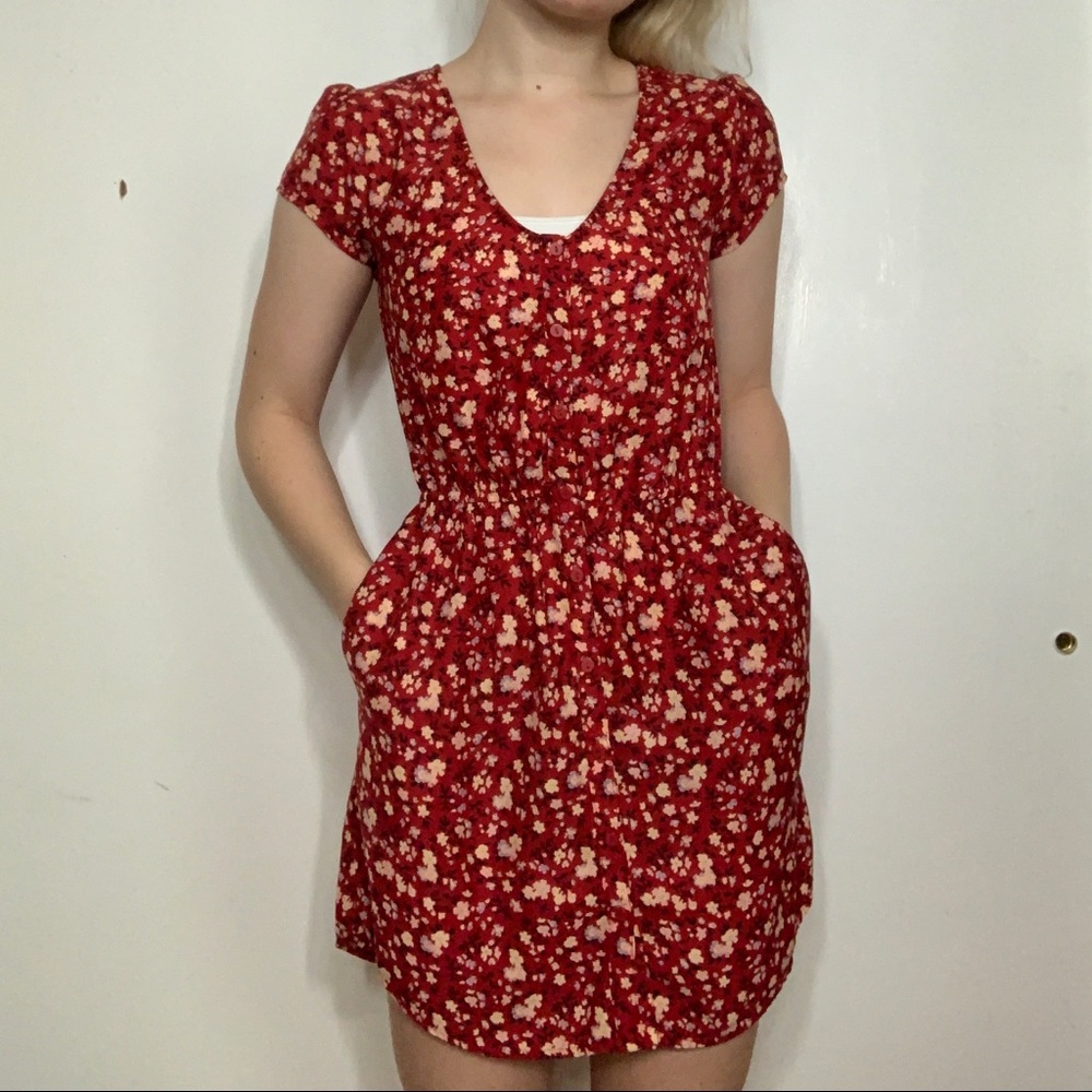 Red floral summer dress
